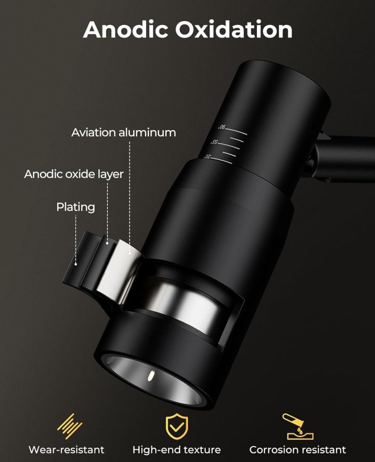 Black anodised aluminium component with layered structure diagram