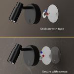 Magnetic wall light installation with tape or screws