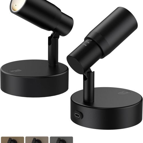 Black adjustable LED wall spotlight with round base