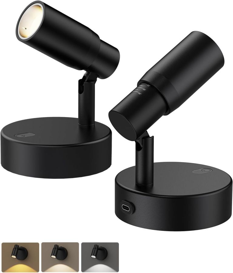 Black adjustable LED wall spotlight with round base