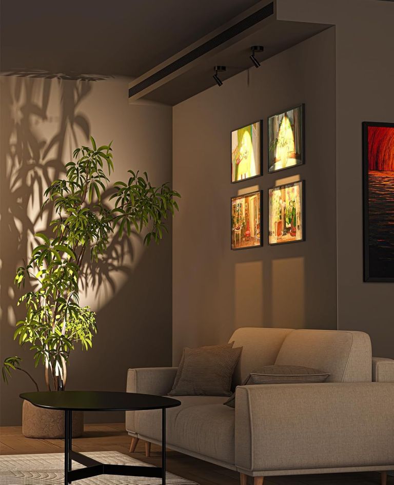Modern living room with sofa and indoor plant
