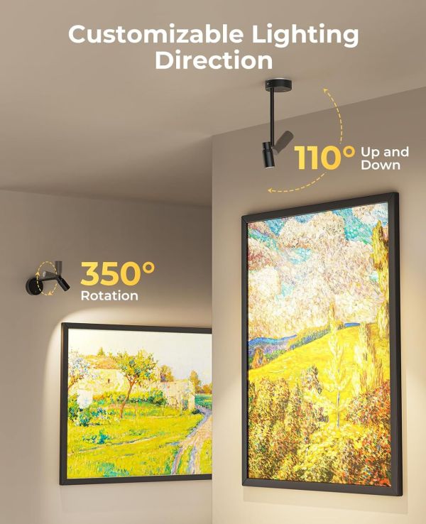 zoomable picture light for wall, battery operated art light for paintings cct dimmable spotlight for wall art wall light with remote control for living room gallery dartboard bathroom Adjustable spotlight illuminating framed wall artwork
