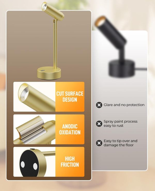 picture light for wall, battery operated art light for paintings cct dimmable recharging gallery battery wall light with remote control for living room gallery dartboard art bathroom Gold modern desk lamp with feature highlights