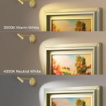 picture light for wall, battery operated art light for paintings cct dimmable recharging gallery battery wall light with remote control for living room gallery dartboard art bathroom Comparison of three LED colour temperatures on artwork