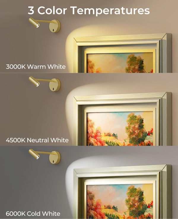 picture light for wall, battery operated art light for paintings cct dimmable recharging gallery battery wall light with remote control for living room gallery dartboard art bathroom Comparison of three LED colour temperatures on artwork