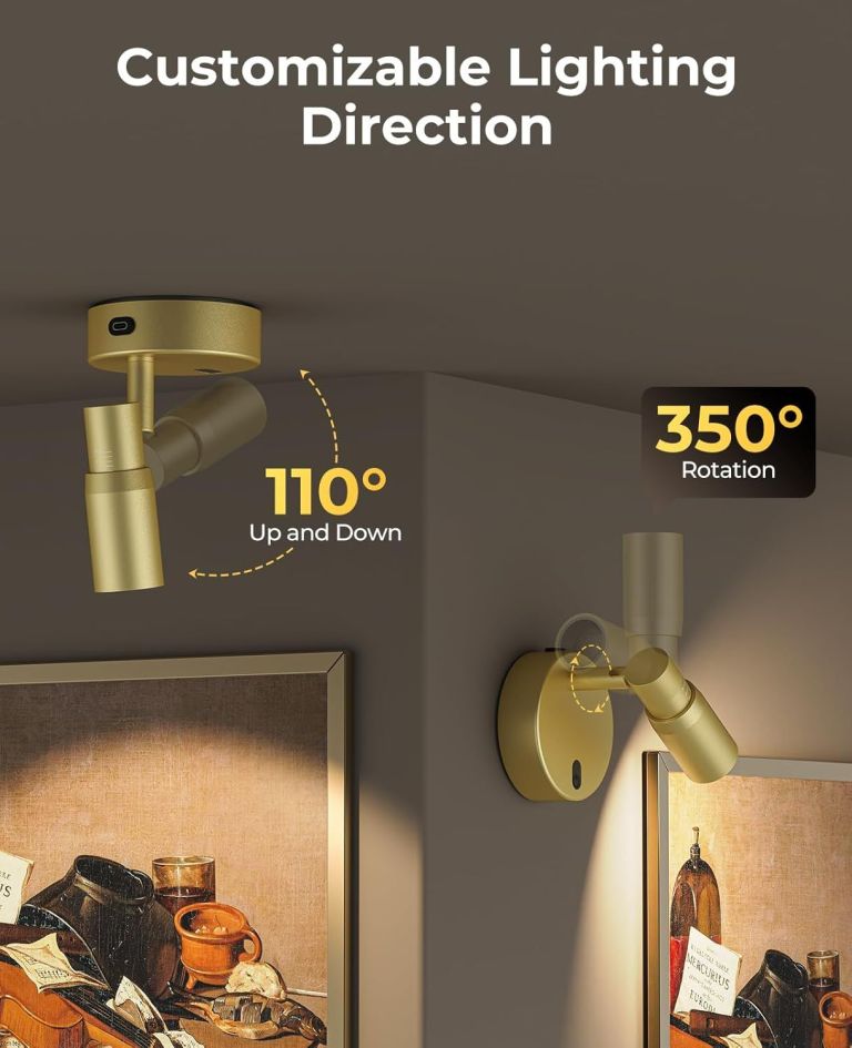 Gold adjustable wall spotlight with rotation angles