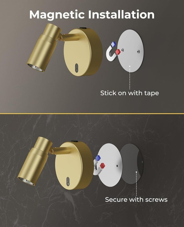 Gold wall light with magnetic mounting options