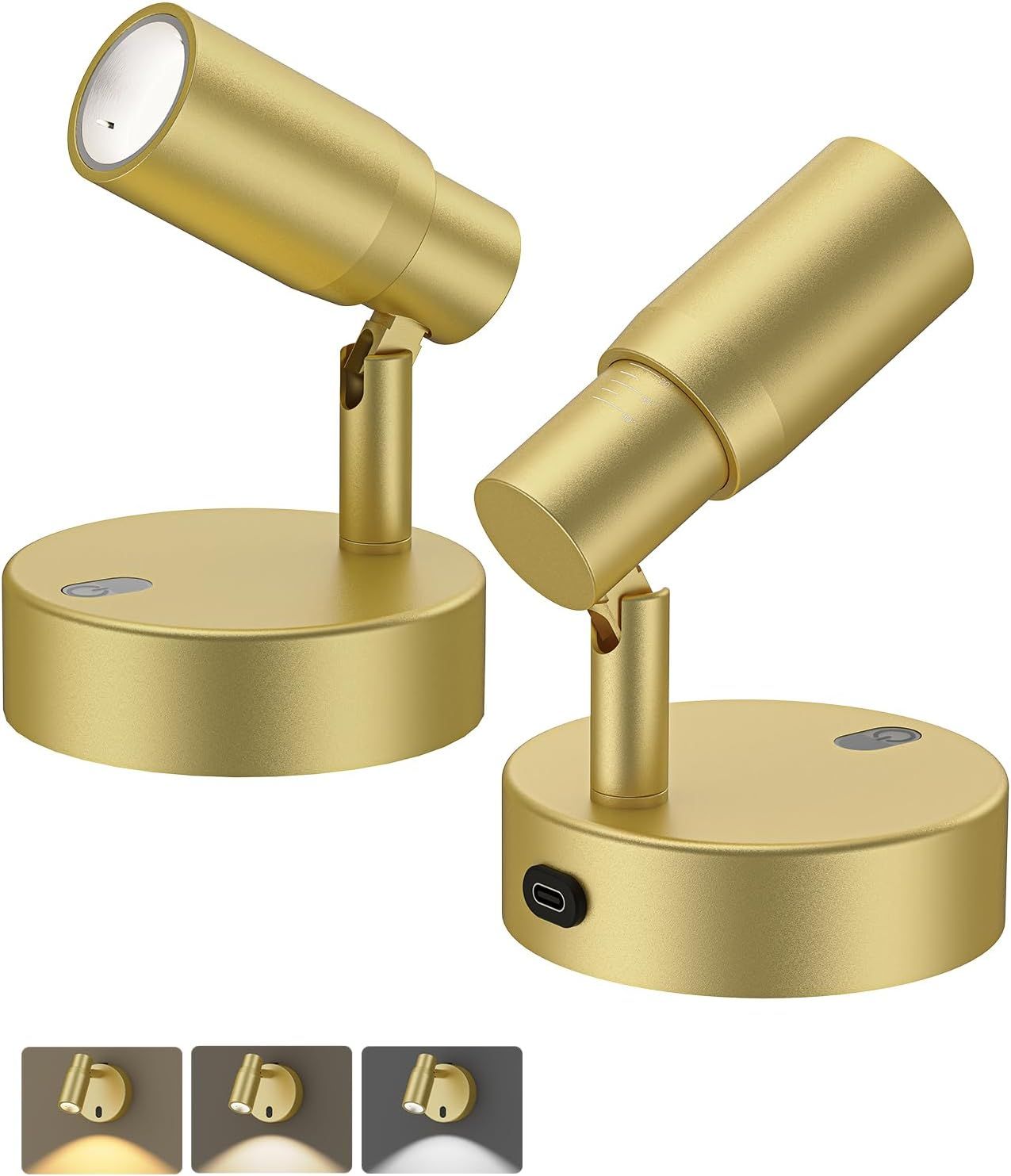 Gold adjustable wall-mounted LED spotlight lamps