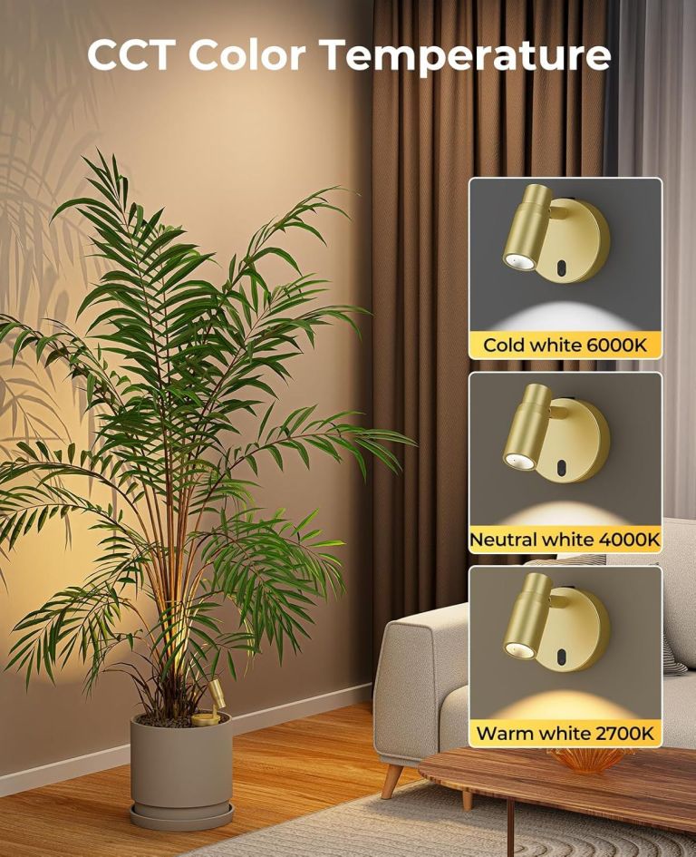 spot lights indoor, rechargeable picture light with remote, dimmable cct spotlight for wall art, 6000mah battery uplights indoor with timer for plant artwork painting sofa corner light gold Wall spotlight colour temperature options in living room