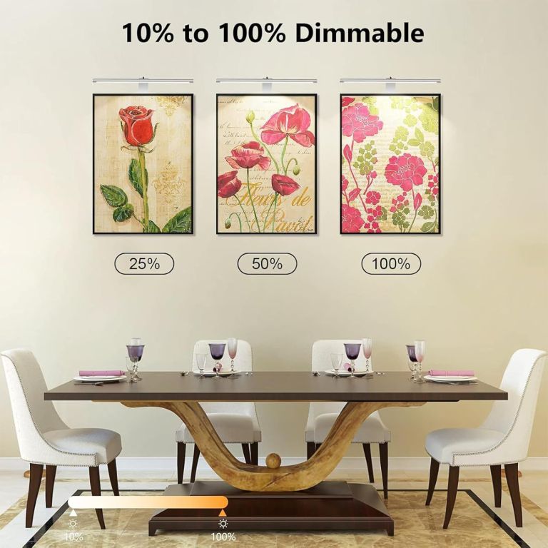 Dimmable picture lights above floral wall art