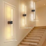 black battery operated wall sconce set of 2, rechargeable wireless wall lights with remote and touch, 360° rotatable sconces wall decor for bedroom living room (23.62 inch, 2 pack) Modern wall sconces showing warm and cool lighting