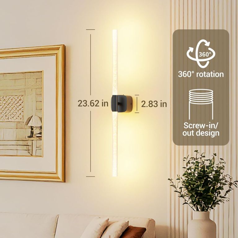 black battery operated wall sconce set of 2, rechargeable wireless wall lights with remote and touch, 360° rotatable sconces wall decor for bedroom living room (23.62 inch, 2 pack) Modern vertical wall light with 360-degree rotation