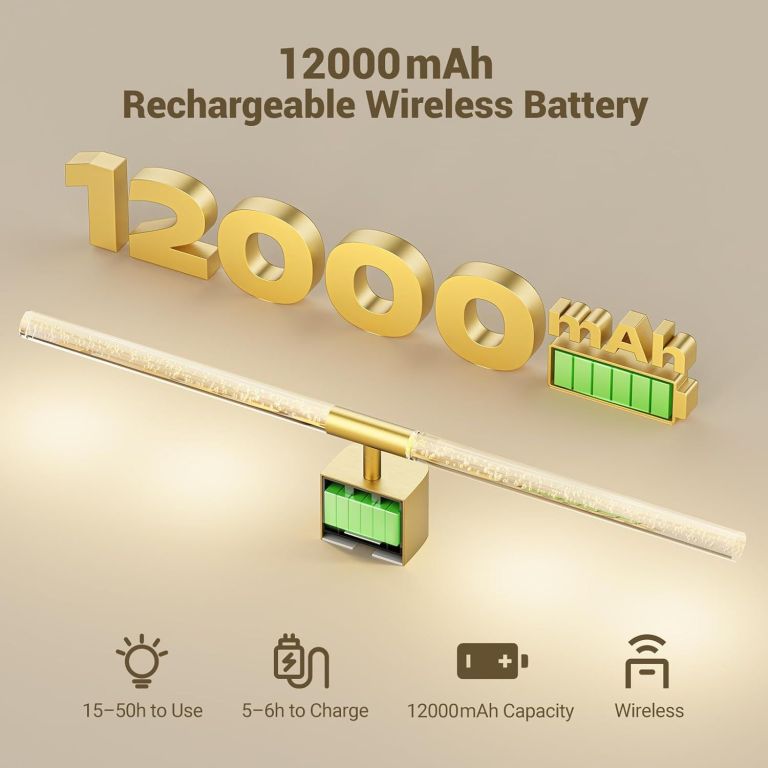 gold battery operated wall sconce set of 2, rechargeable wireless wall lights with remote and touch, 360° rotatable sconces wall decor for bedroom living room (23.62 inch, 2 pack) 12000mAh rechargeable wireless battery promotional graphic