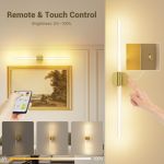 gold battery operated wall sconce set of 2, rechargeable wireless wall lights with remote and touch, 360° rotatable sconces wall decor for bedroom living room (23.62 inch, 2 pack) Wall-mounted LED picture light with remote control