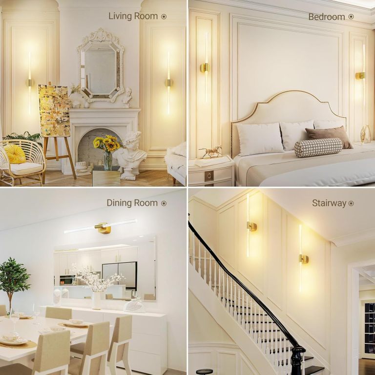 gold battery operated wall sconce set of 2, rechargeable wireless wall lights with remote and touch, 360° rotatable sconces wall decor for bedroom living room (23.62 inch, 2 pack) Modern gold wall sconces in stylish home interiors