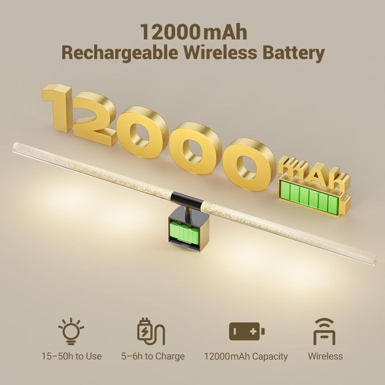 black battery operated wall sconce set of 2, rechargeable wireless wall lights with remote and touch, 360° rotatable sconces wall decor for bedroom living room (31.49 inch, 2 pack) 12000mAh rechargeable wireless battery promotional graphic