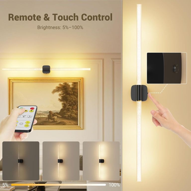 black battery operated wall sconce set of 2, rechargeable wireless wall lights with remote and touch, 360° rotatable sconces wall decor for bedroom living room (31.49 inch, 2 pack) LED wall light with remote and touch control