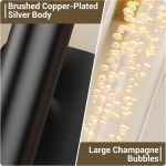 black battery operated wall sconce set of 2, rechargeable wireless wall lights with remote and touch, 360° rotatable sconces wall decor for bedroom living room (31.49 inch, 2 pack) Brushed copper-plated body with champagne bubbles