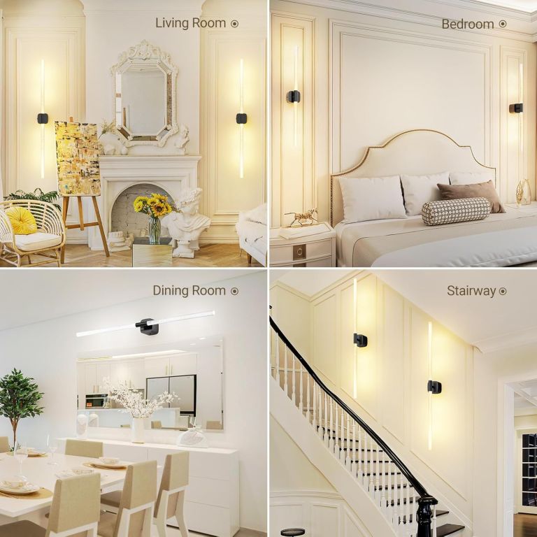 black battery operated wall sconce set of 2, rechargeable wireless wall lights with remote and touch, 360° rotatable sconces wall decor for bedroom living room (31.49 inch, 2 pack) Modern vertical wall lights in various home interiors