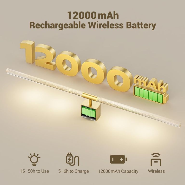 gold battery operated wall sconce set of 2, rechargeable wireless wall lights with remote and touch, 360° rotatable sconces wall decor for bedroom living room (31.49 inch, 2 pack) 12000mAh rechargeable wireless battery promotional graphic