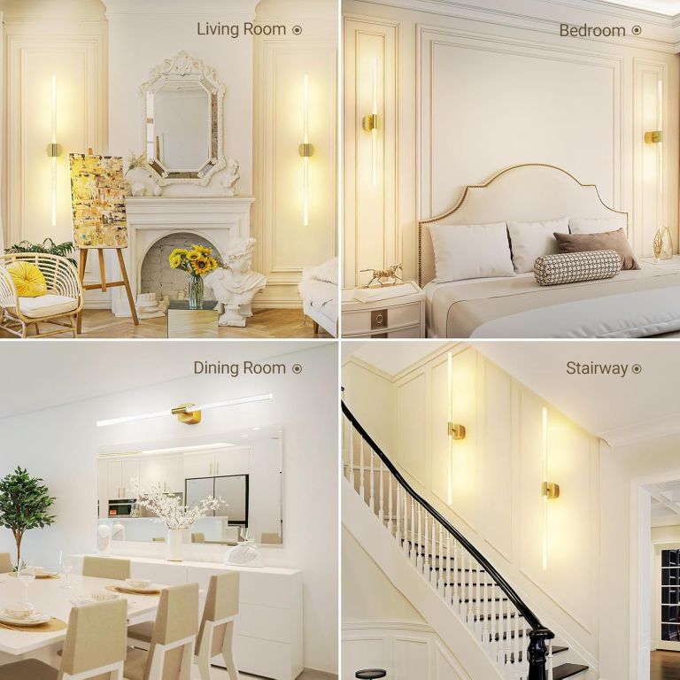 gold battery operated wall sconce set of 2, rechargeable wireless wall lights with remote and touch, 360° rotatable sconces wall decor for bedroom living room (31.49 inch, 2 pack) Modern gold wall sconces in stylish home interiors