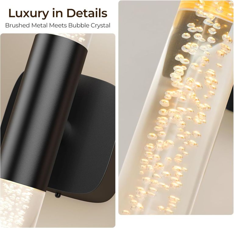 Brushed metal wall light with bubble crystal