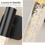 Brushed metal wall light with bubble crystal tube
