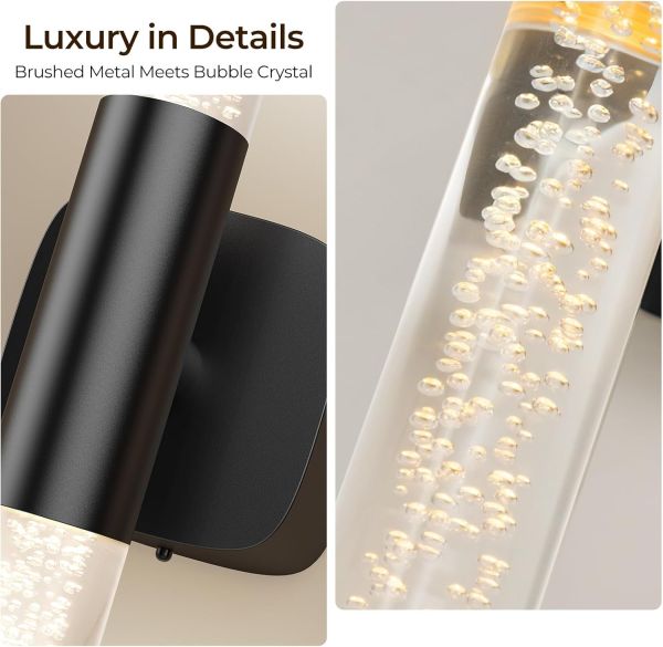 Brushed metal wall light with bubble crystal tube