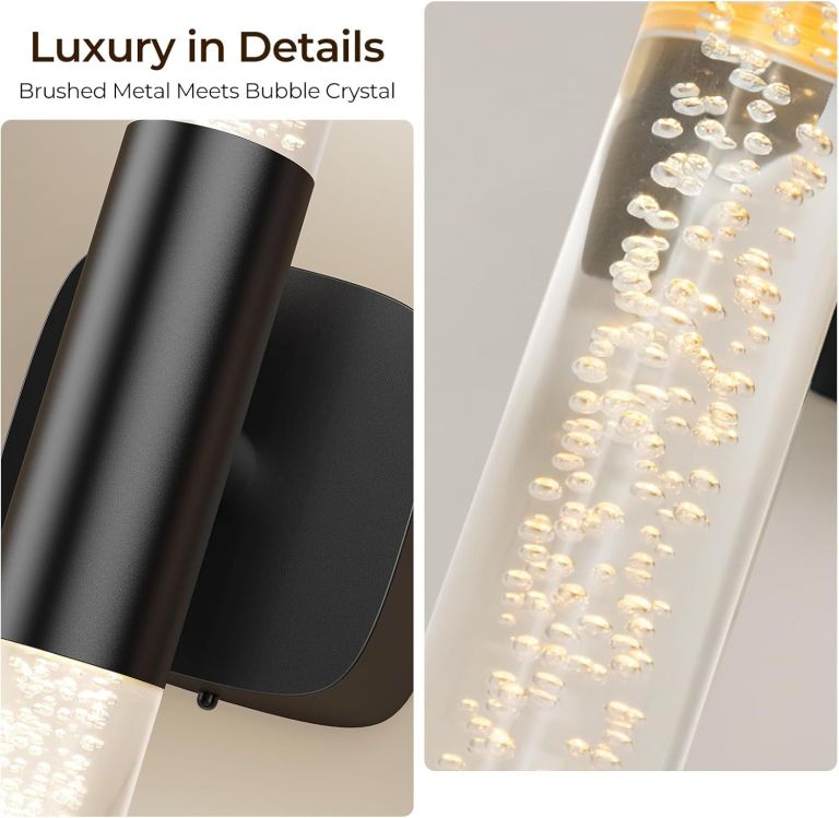 Brushed metal wall light with bubble crystal tube