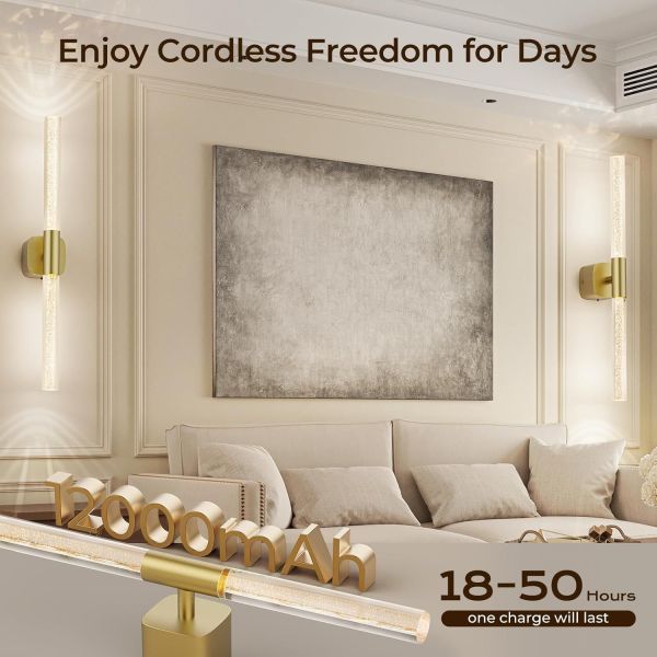 Modern cordless wall lights in elegant living room
