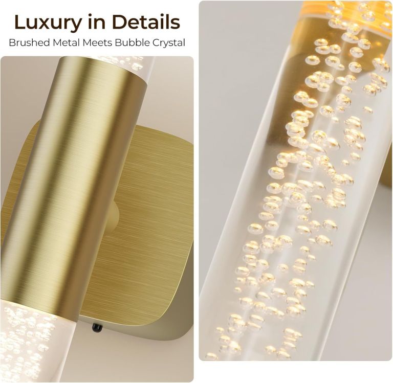 Brushed gold wall light with bubble crystal