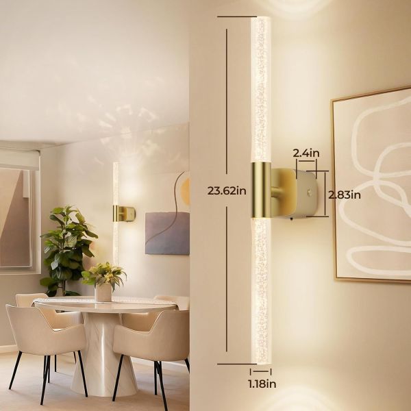 Modern gold wall sconce with dimensions displayed