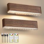 Wooden wall-mounted LED light bars with remote controls