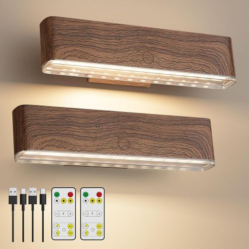 Wooden wall-mounted LED light bars with remote controls