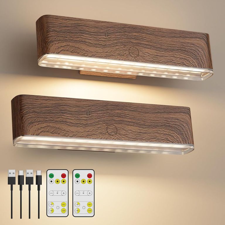 Wooden wall-mounted LED light bars with remote controls