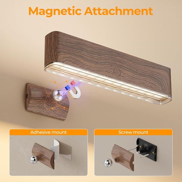 Wooden magnetic wall light with mounting options