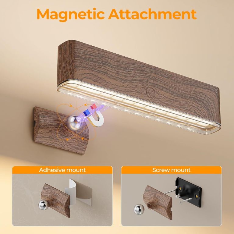 Wooden magnetic wall light with mounting options