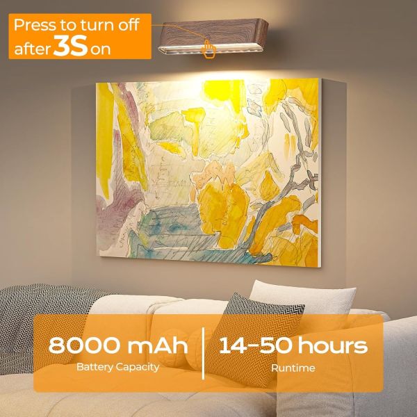Wall-mounted picture light above abstract painting