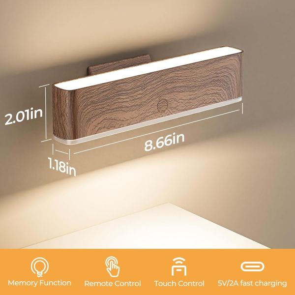 Wooden wall-mounted LED light bar with dimensions