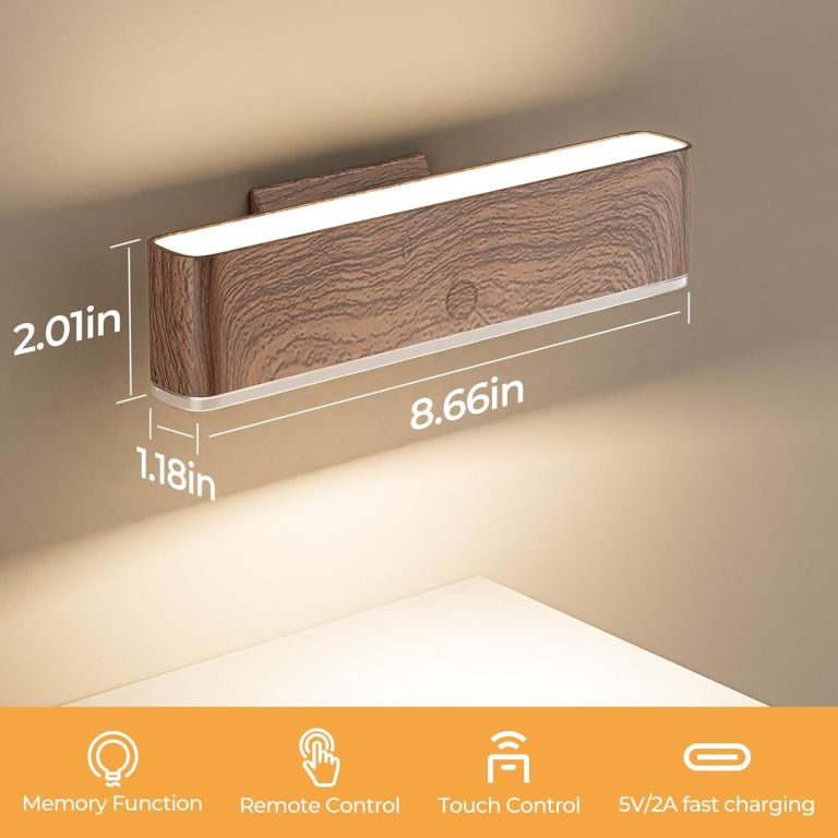 Wooden wall-mounted LED light bar with dimensions