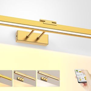 Gold wall-mounted LED picture light with remote