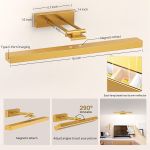 picture light battery operated, 16in wireless art light for paintings cct dimmable recharging battery picture light with remote control for gallery dartboard art bedroom bathroom gold Gold magnetic picture light with adjustable arm