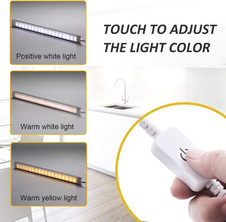 dimmable led under cabinet lighting,5v usb powered closet light bar with touch sensor,plug under counter strip lights with 3 color temperature for kitchen cupboard shelf bookcase (11.2inch 2pack) Adjustable LED light bar with three colour modes