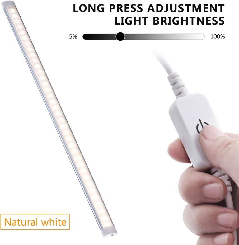 dimmable under cabinet led lighting, smart touch memory function, 5v usb powered led closet light bar cct color changing (50cm 2 pack) Dimmable LED light bar with inline controller