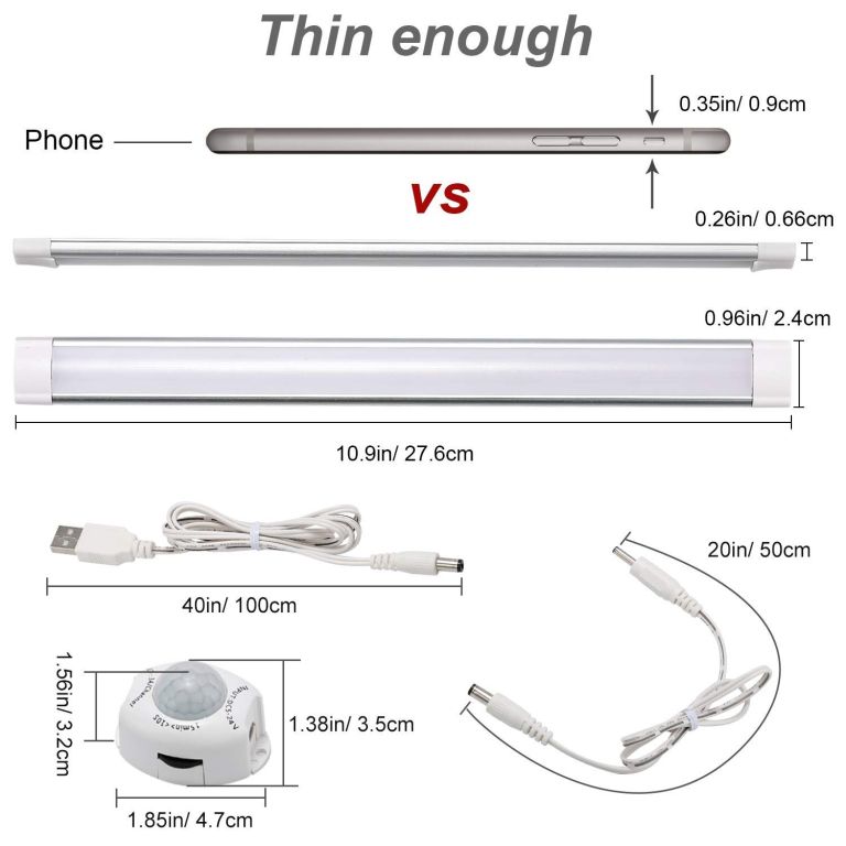 Slim LED light bar with dimensions and accessories