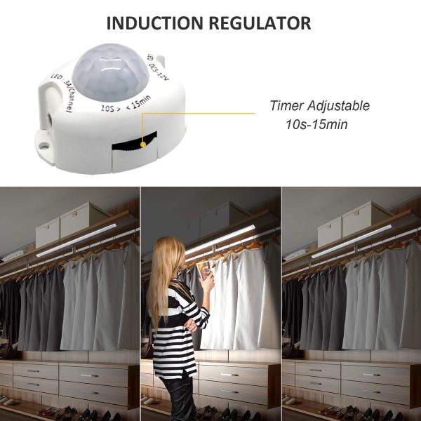 led motion sensor cabinet light,2 pack usb powered closet night light,20 inch under counter lighting kit with automatic shut off timer for kitchen pantry wardrobe cupboard (natural white 4000k) Adjustable induction motion sensor for wardrobe lighting