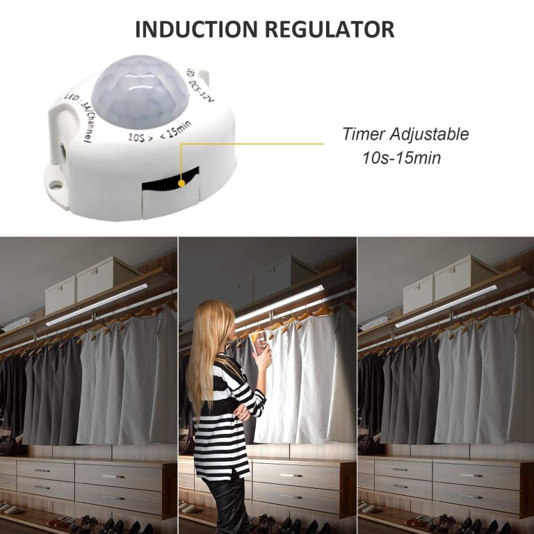 Adjustable induction motion sensor for wardrobe lighting