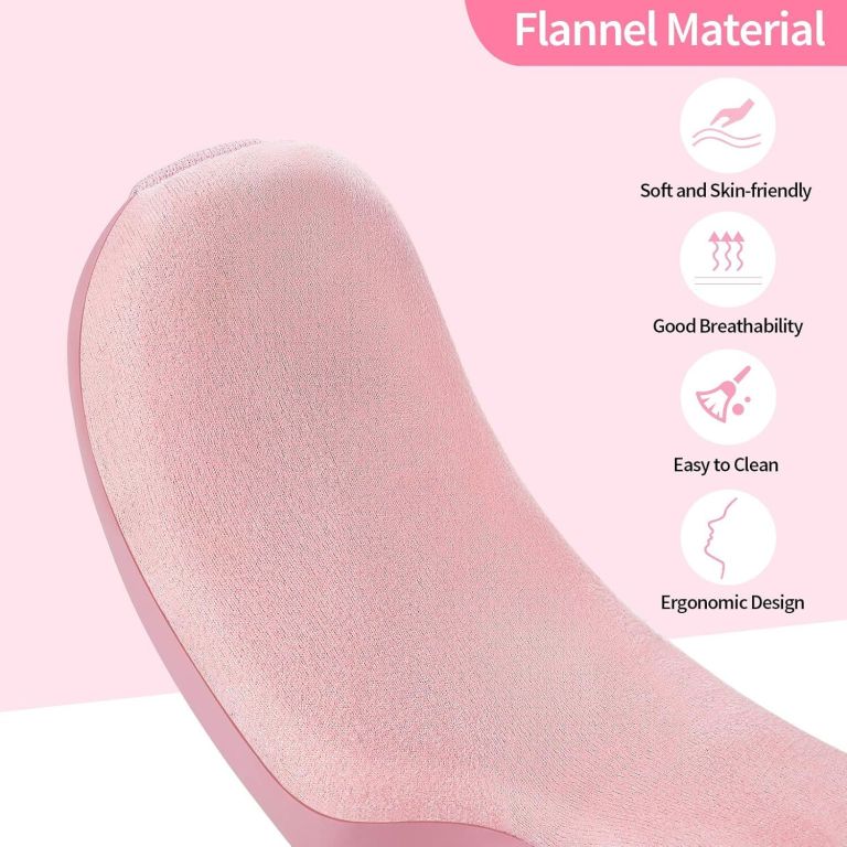 Pink flannel ergonomic cushion close-up