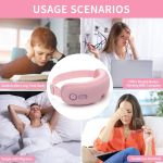 Pink eye massager with usage scenarios collage