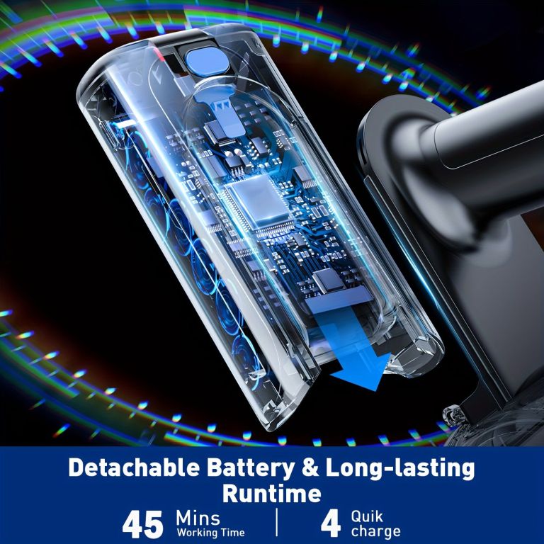 cordless vacuum cleaner, 8 in 1 powerful suction lightweight vacuum cleaner for home, led display, 3 suction modes, 55kpa powerful suction,45mins detachable battery vacuum for hard floor carpet pet hair Transparent detachable battery with visible internal circuitry